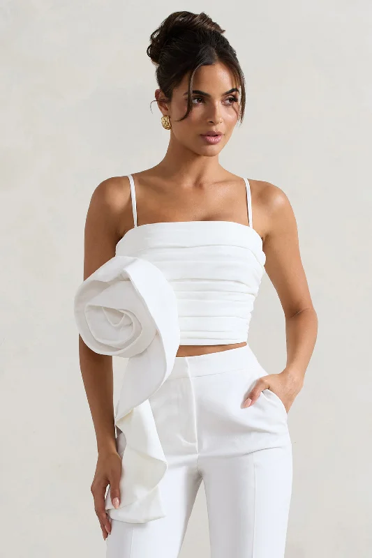 Women's Clothing Online Sale Whirlwind | White Strappy Top With Oversized Ruffle Detail