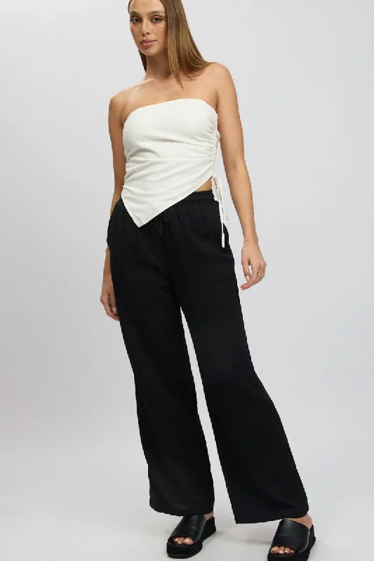 Boho Chic Fashion Black Wide Leg Pants Elasticated Waist