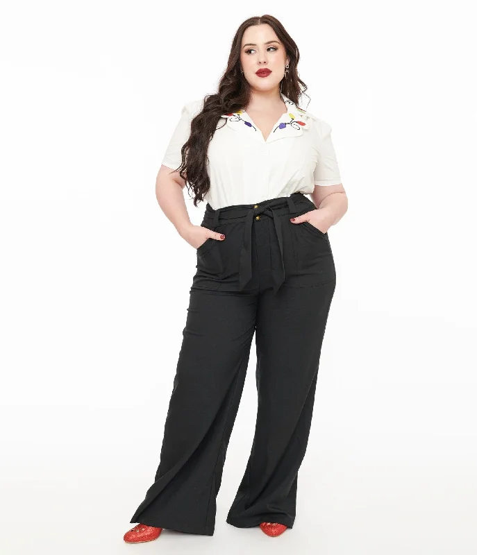 Hot Styles Unique Vintage Plus Size 1950s Black Wide Leg Trousers