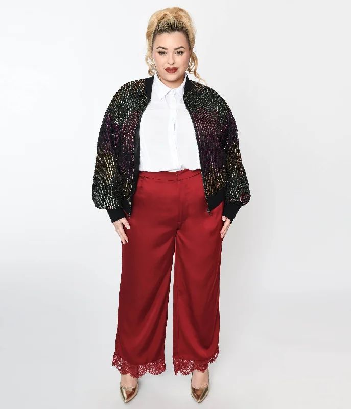 Dive Into Trendy Women's Fashion Burgundy Satin & Lace Trim Mathilde Pants