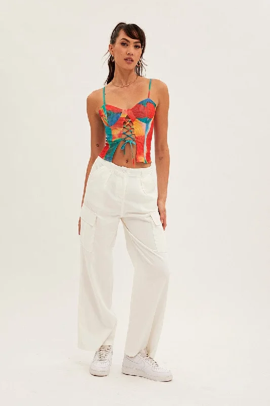 Step Ahead, Lead The Trend White Cargo Pants Relaxed Wide Leg