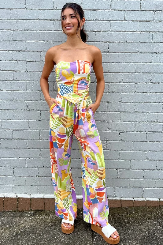 Modern Casual Clothing Multi Abstract Wide Leg Pants High Rise