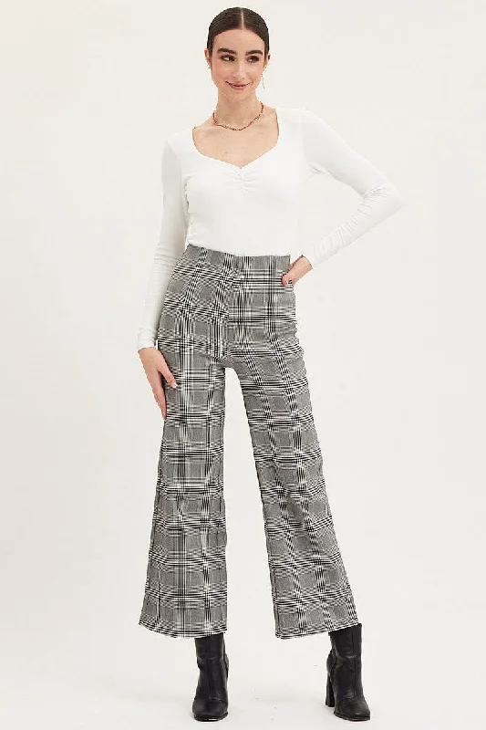 Fashion Forward Femme Check Flare Pants High Rise