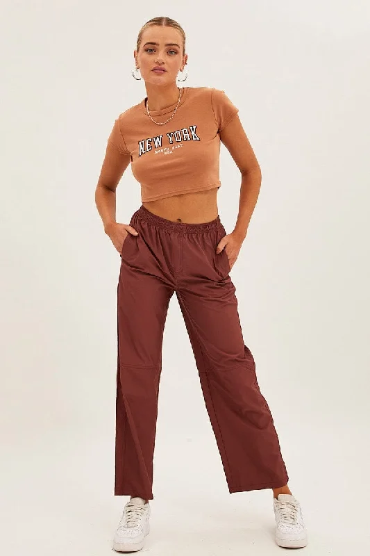 Chic Style, Always In Vogue Brown Cargo Parachute Pants