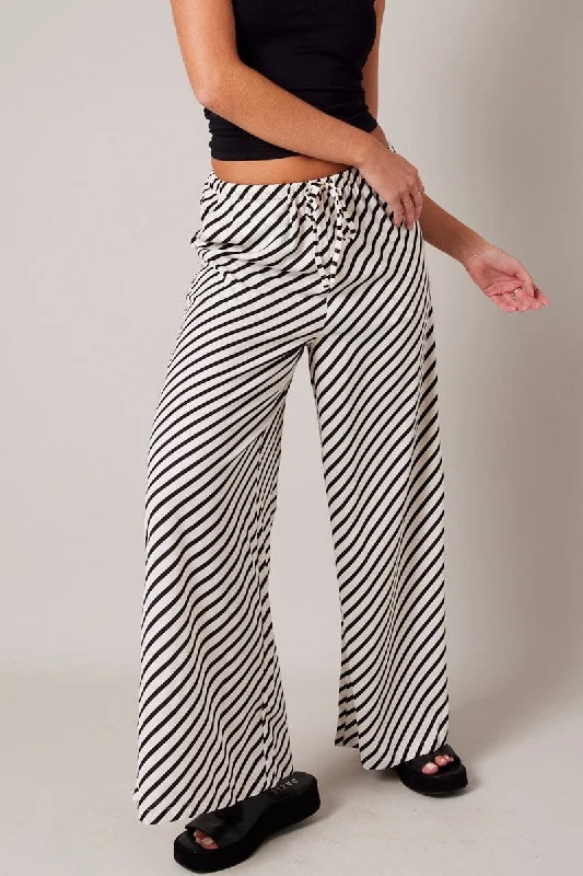 Limited Time Offer White Stripe Wide Leg Pants High Rise