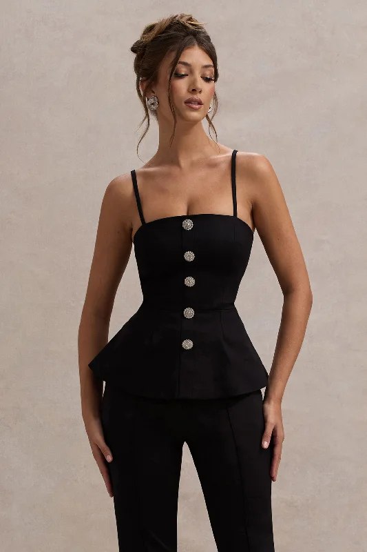 Sale For Women Skyla | Black Strappy Top With Buttons