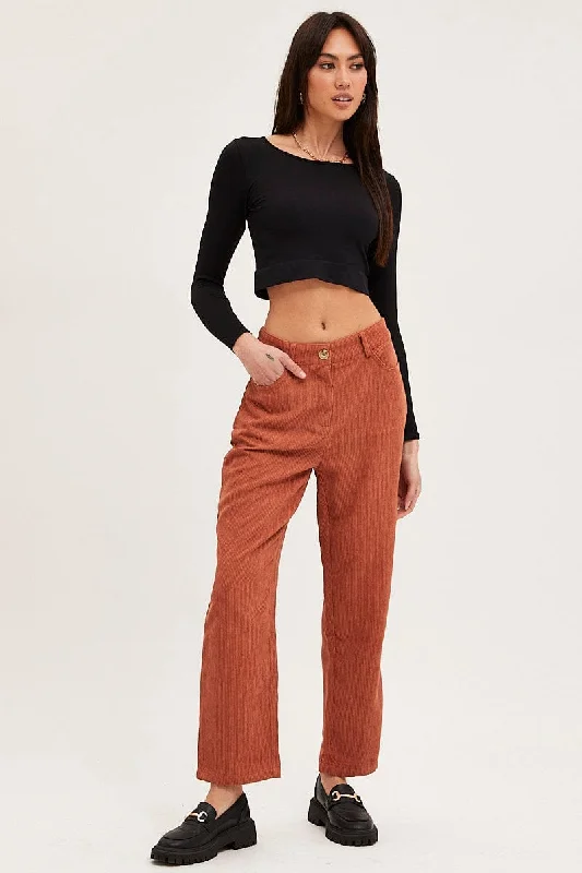 Mega Sale Brown Wide Leg Pants Mid Rise Corduroy