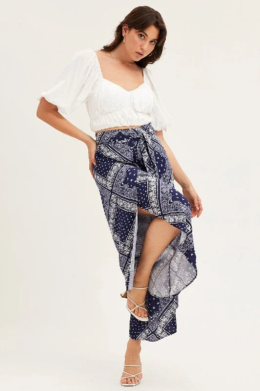 Premium Fabrics Boho Print High Rise Front Split Wide Leg Pants