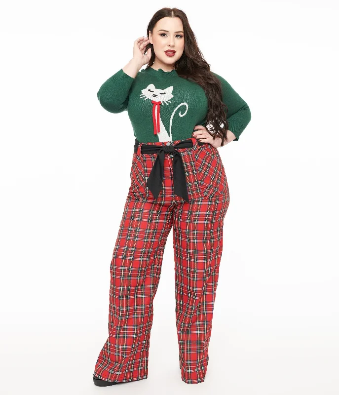 Wardrobe Refresh Unique Vintage Plus Size 1950s Red Plaid Wide Leg Trousers