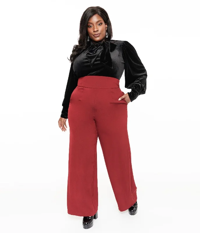 Stylish Savings Unique Vintage Plus Size 1940s Merlot High Waist Pants