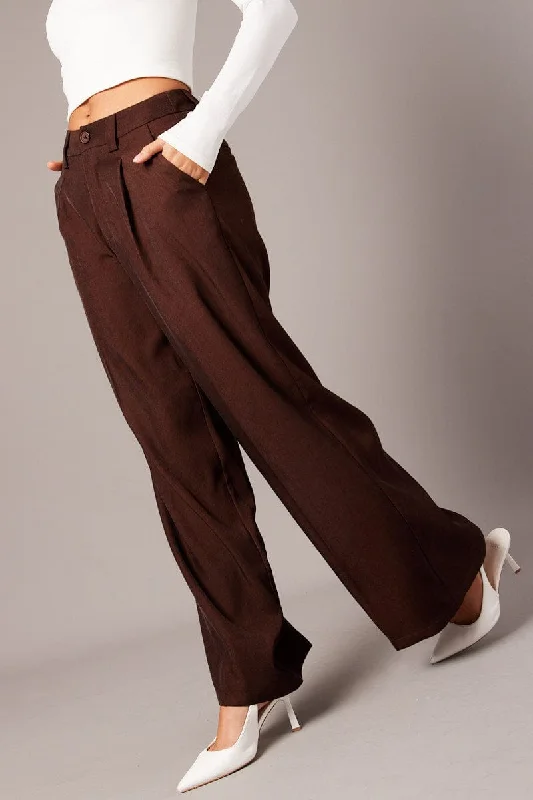 Women's Clothing Brands Brown Wide Leg Pants High Rise