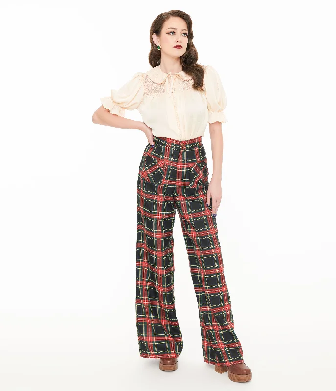 Exclusive Sale Smak Parlour 1960s Black & Red Plaid Wide Leg Trousers