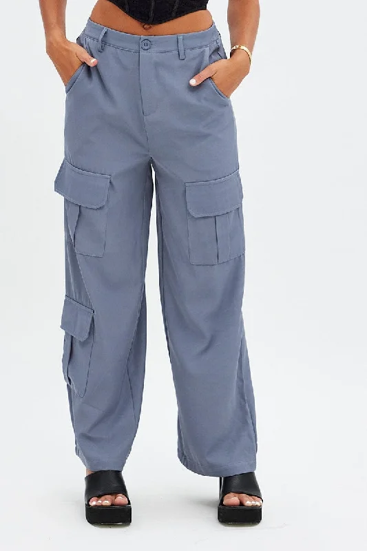 Catch Every Fashion Trend Grey Wide Leg Pants Cargo Pockets