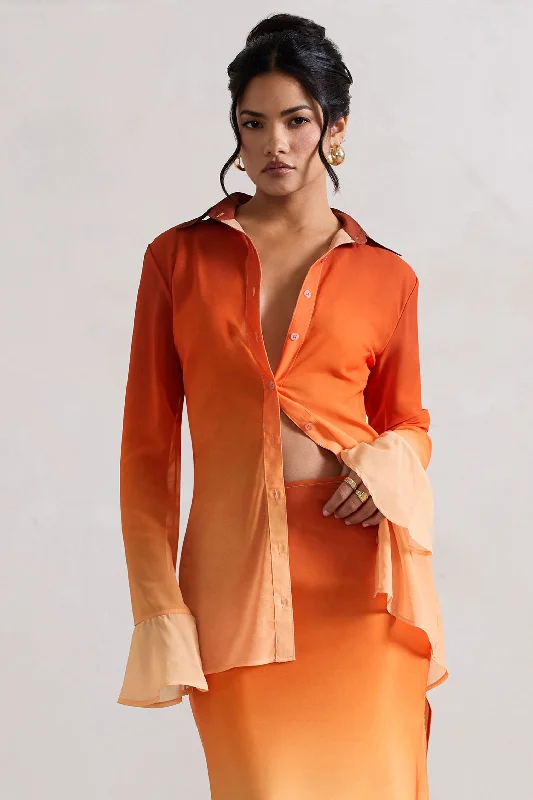 Online Boutiques Clothing Tahiti | Orange Ombre Flared-Sleeve Shirt