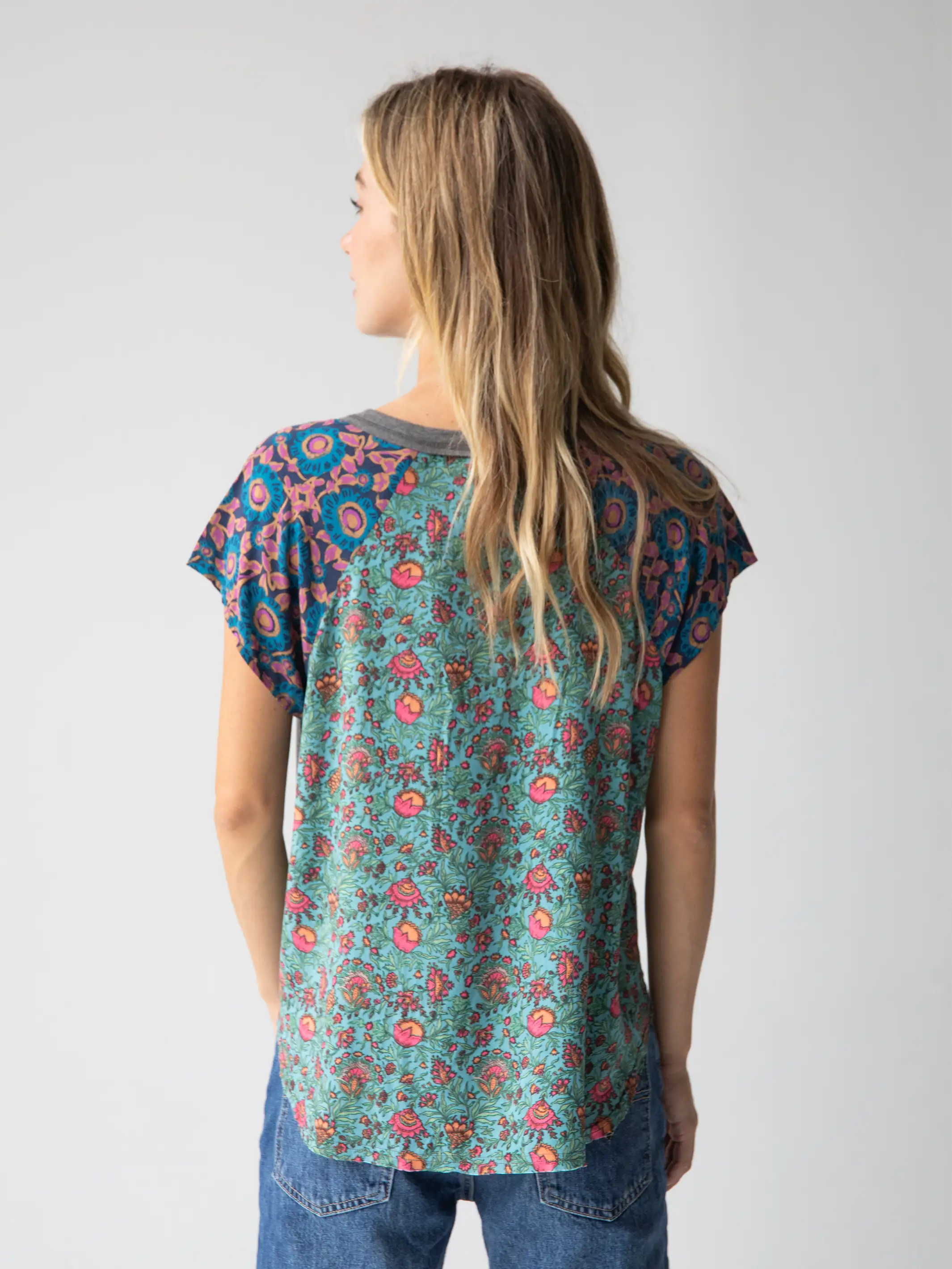 Bid Farewell To The Old Season Daphne Mixed Print Top - Teal Turquoise Mixed Floral