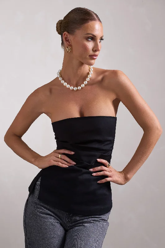 Bold Fashion Talk That Talk | Black Strapless Split Bandeau Top