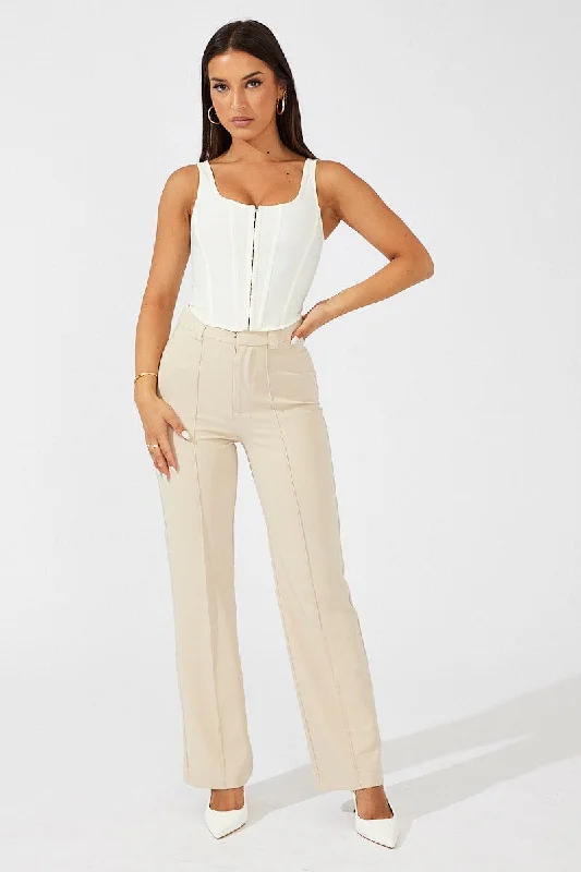 Women's Online Clothing Boutique Beige Slim Pants High Rise Workwear