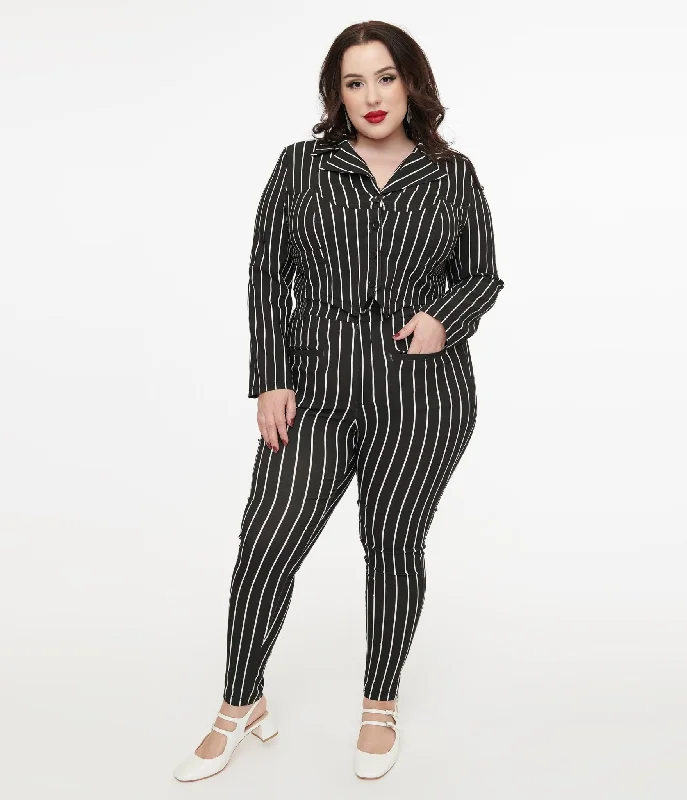 Fresh Styles, Fresh Deals Tim Burton’s The Nightmare Before Christmas by Unique Vintage Plus Size Black & White Stripe Jack Skellington Stretch Pants