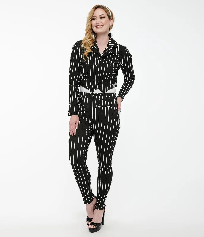 Wardrobe Update Tim Burton’s The Nightmare Before Christmas by Unique Vintage Black & White Stripe Jack Skellington Stretch Pants