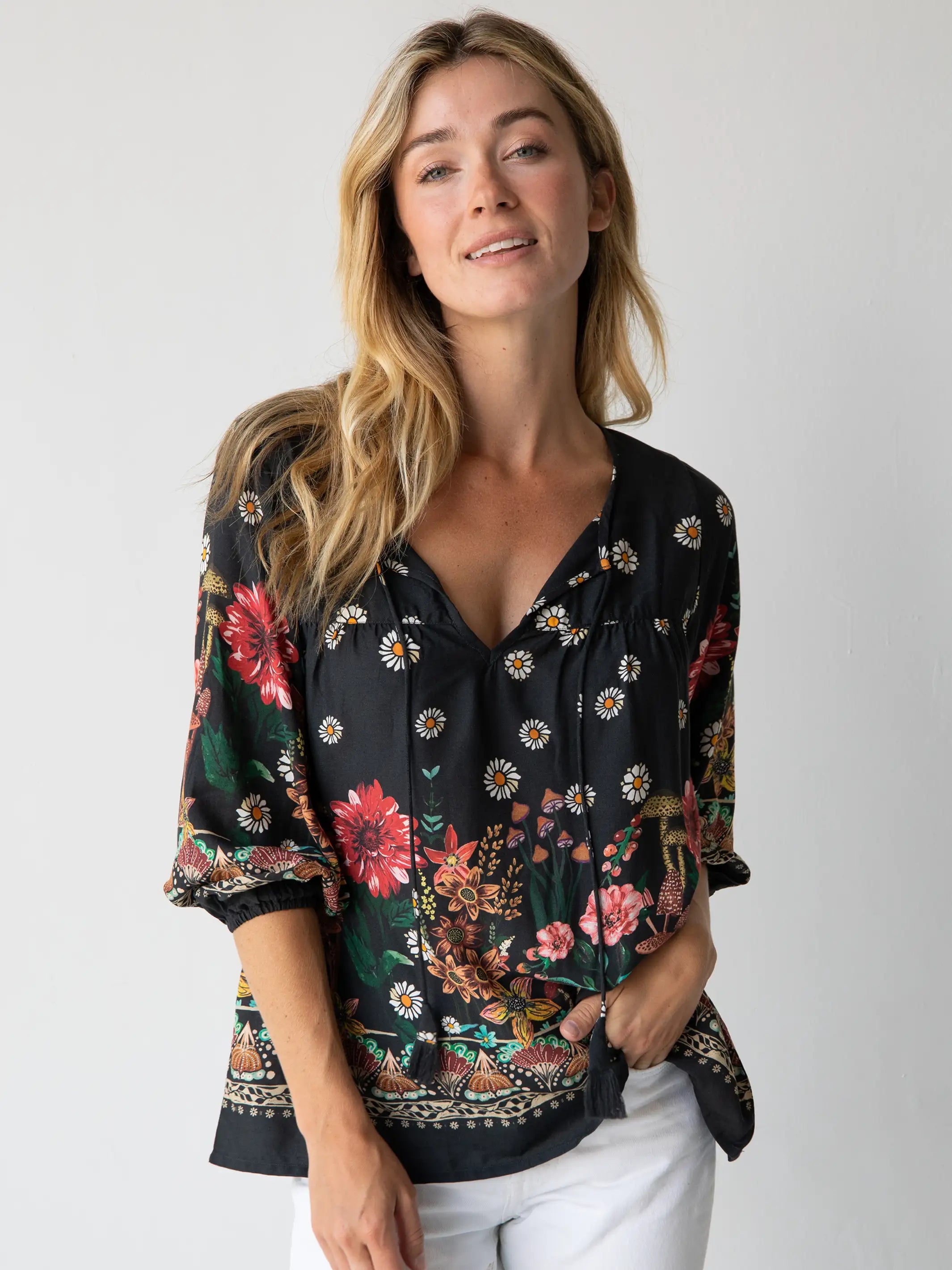 The Latest Fashion Trends Maribel Top - Black Floral Mushroom