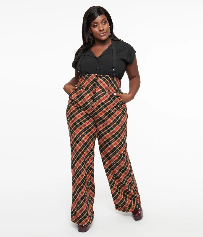 Elegant Attire For The Modern Lady Unique Vintage Plus Size 1930s Black & Rust Plaid Thelma Suspender Pants