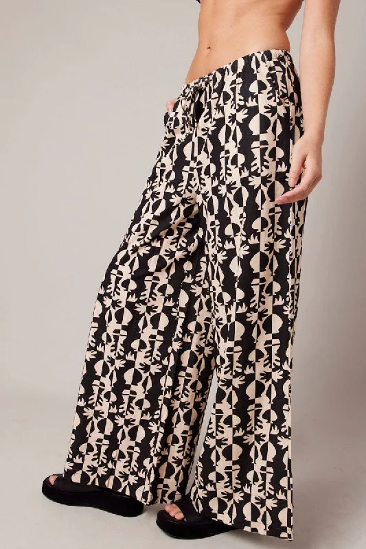 Daily Deals Black Abstract Wide Leg Pants High Rise