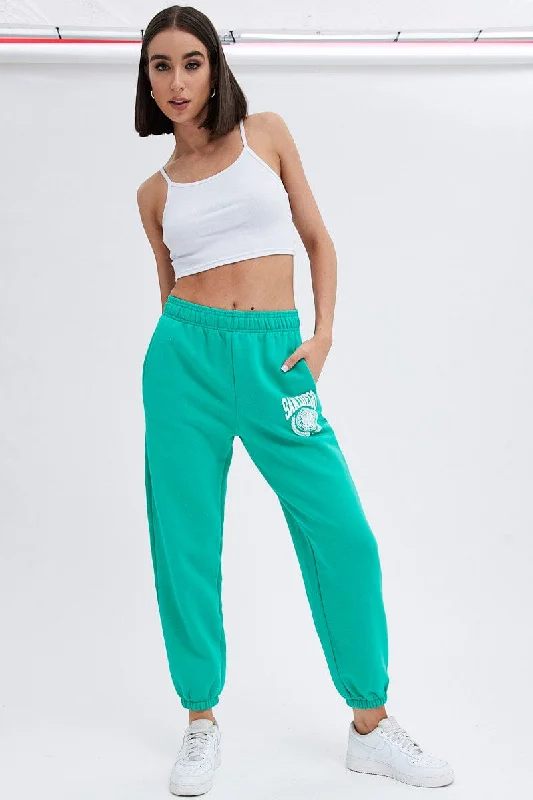 Redefining Women's Fashion Green Track Pants High Rise Jogger