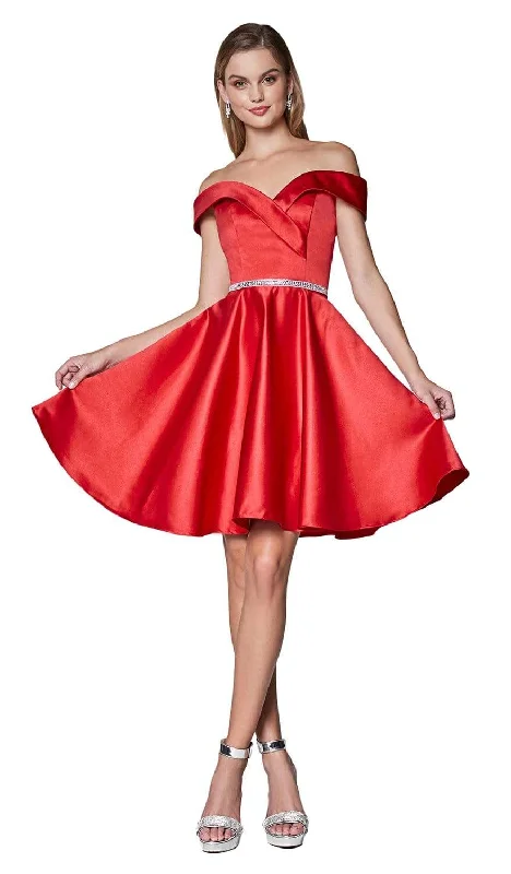 Women's Casual and Dressy Outfits Cinderella Divine - CD0140 Off Shoulder Satin A-Line Dress