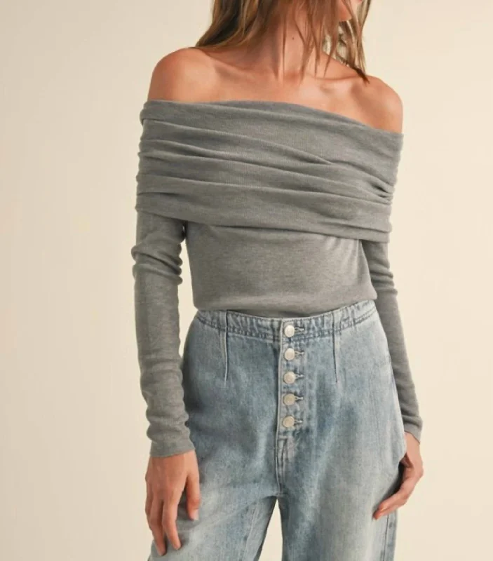 Urban Femme Streetwear Off The Shoulder Sweater Top In Grey