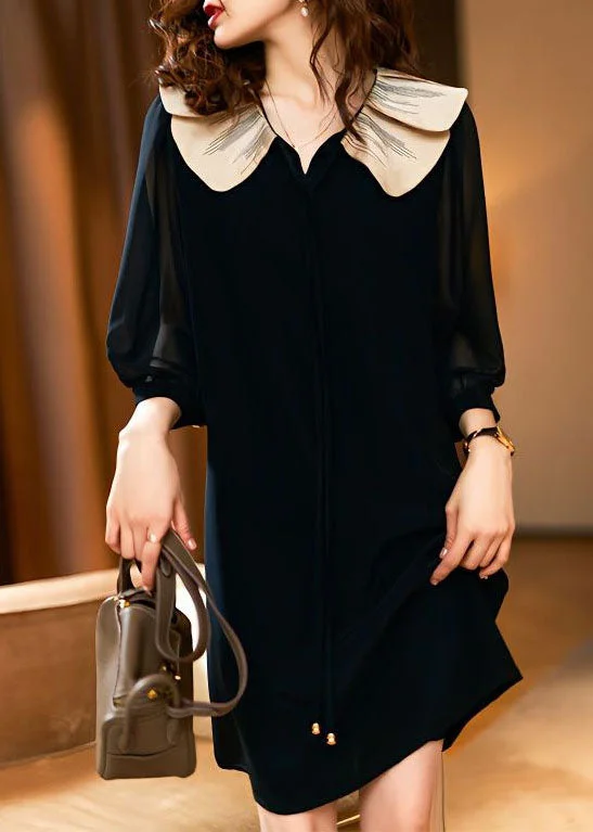 Chic Style, Always In Vogue Style Black Peter Pan Collar Patchwork Chiffon Dress Spring