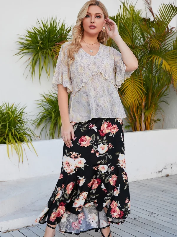 Exclusive Designer Collection KittenAlarm - Plus size Elastic Waist Floral Skirt