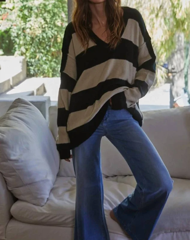 Casual Fashion Esme Stripe Sweater In Black & Ivory