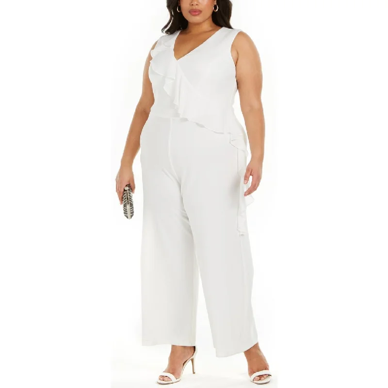 Holiday Discount Connected Apparel Womens Plus Ruffled Wide-Leg Jumpsuit