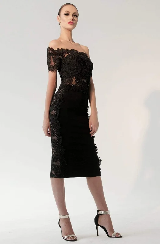 Clothes Sales Nicole Bakti - 592 Lace Appliqued Off-Shoulder Cocktail Dress