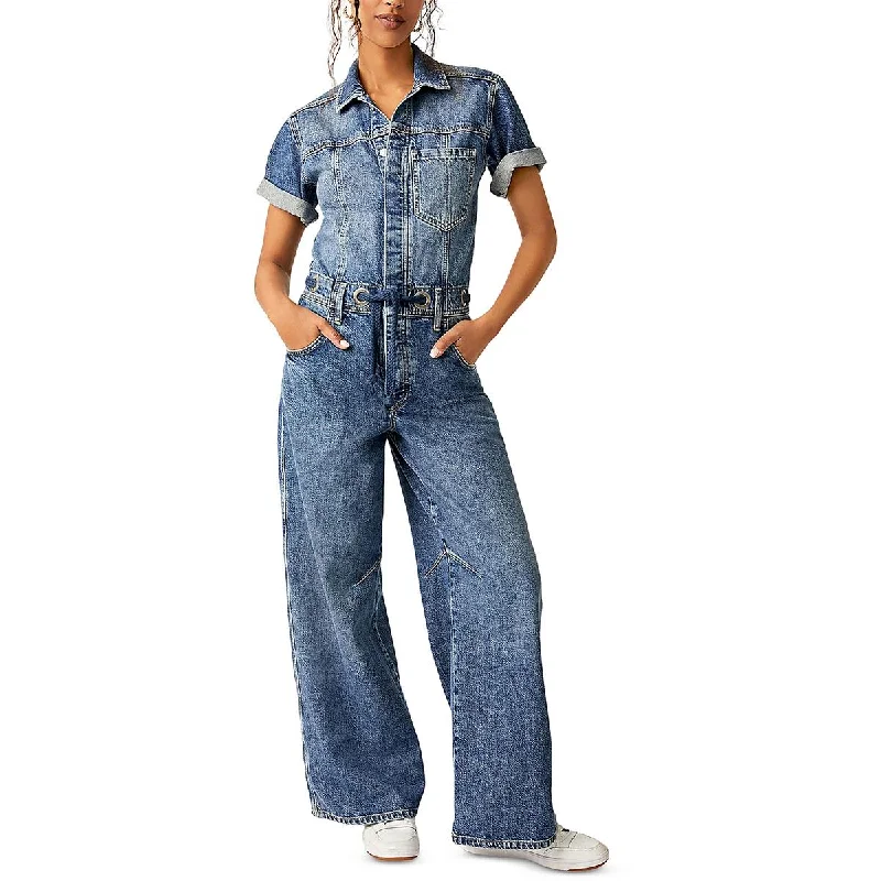 Women Fashion We The Free Womens Edison Denim Wide Leg Jumpsuit