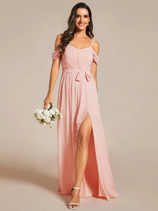 New Arrival Discount Sweetheart Neckline Cold Shoulder Chiffon Bridesmaid Dress