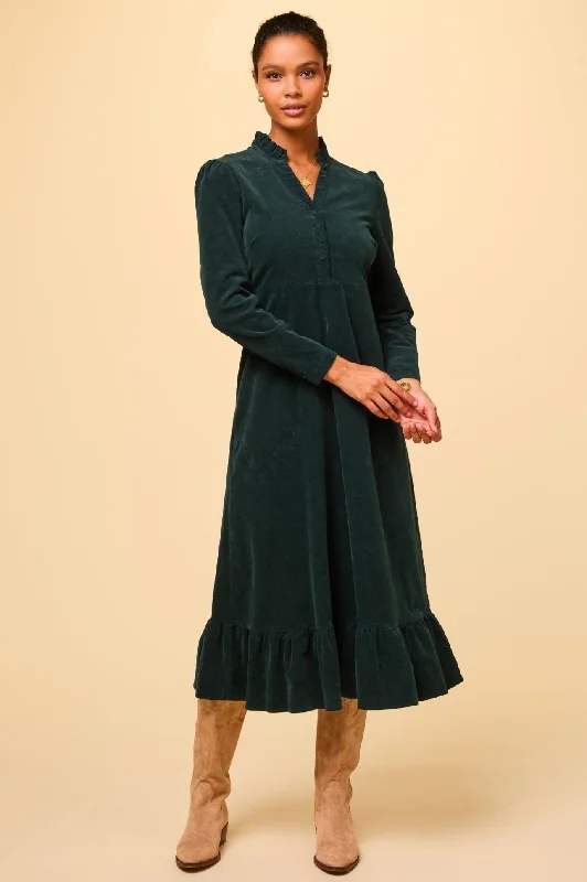 Flash Sale, Don't Miss Percy Midi Stretch Corduroy Dress | Bottle Green