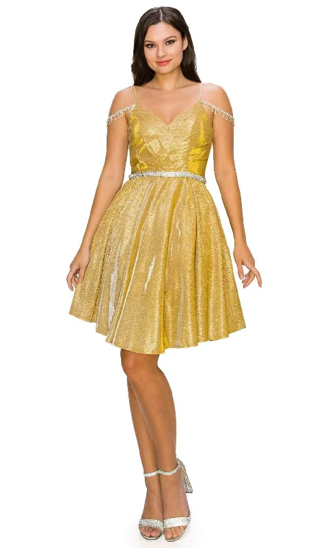 Early Bird Offer Cinderella Couture 8014J - Glittered Cold Shoulder Cocktail Dress