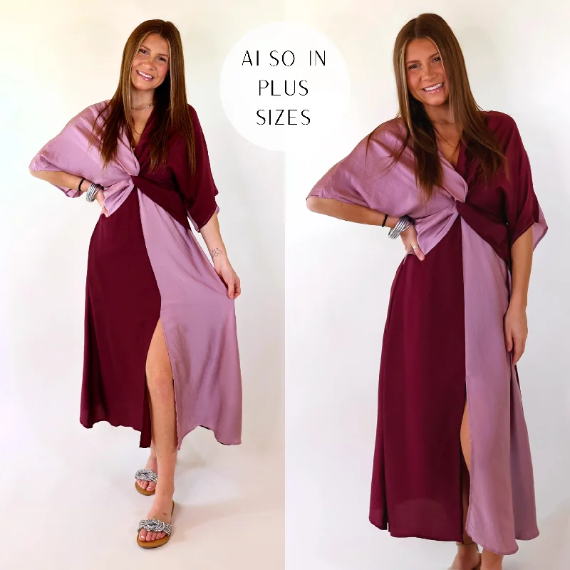 Style Beyond Borders Take My Breath Away Front Knot Color Block Midi Dress in Purple Mix