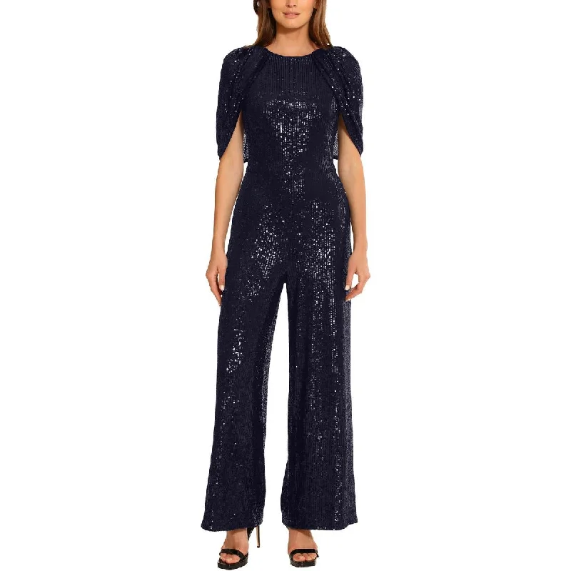 Affordable Women's Fashion Maggy London Womens Sequin Cape Sleeve Jumpsuit