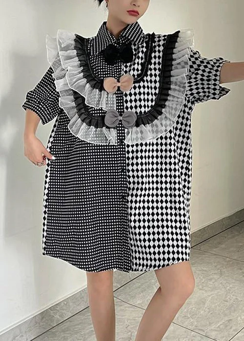 Women's Clothing Stores Loose Plaid Asymmetrical Ruffled Cotton Shirts Dresses Summer