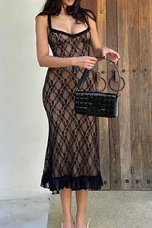 Athleisure Wear Lace Patchwork Cami Midi Dress