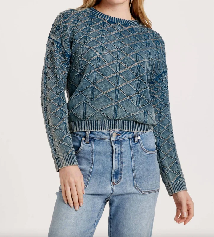 Free Spirited Fashion Cosette Acid Wash Sweater In Teal