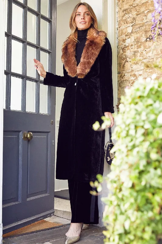 Casual Yet Stylish Separates Velvet Opera Coat With Detachable Fur | Black