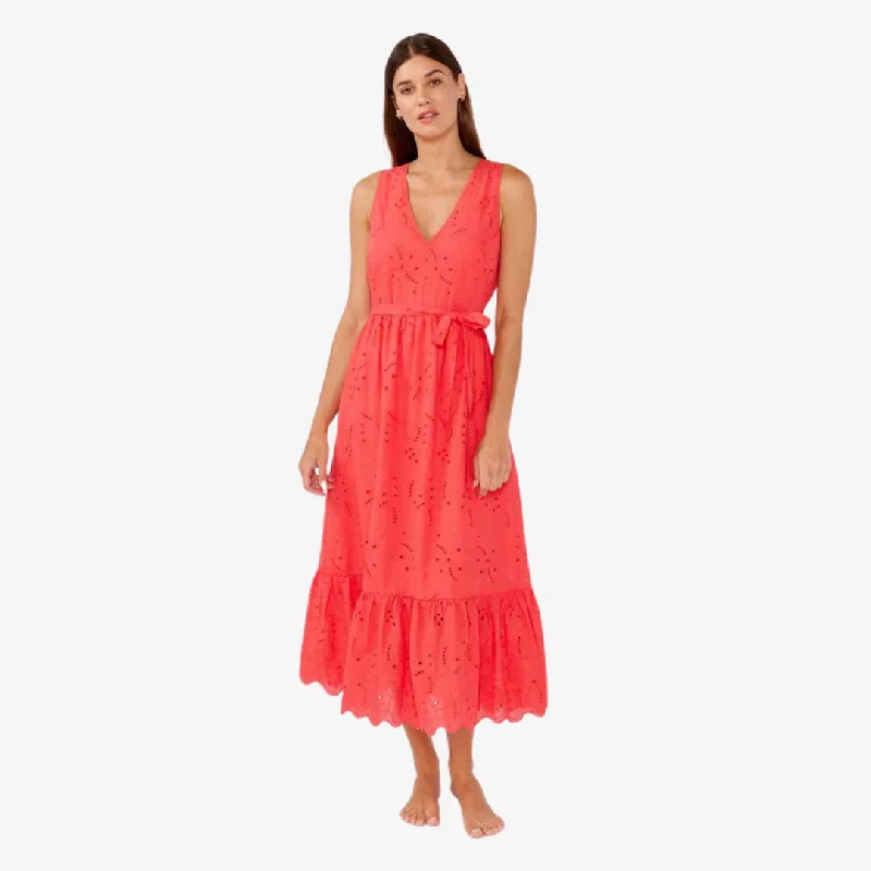 Early Bird Offer Sweetpea Eyelet Midi Dress (Coral)