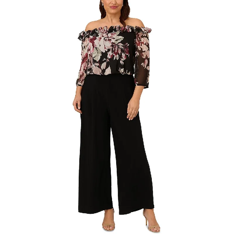 Sale Clearance Adrianna Papell Womens Plus Chiffon Off-The-Shoulder Jumpsuit