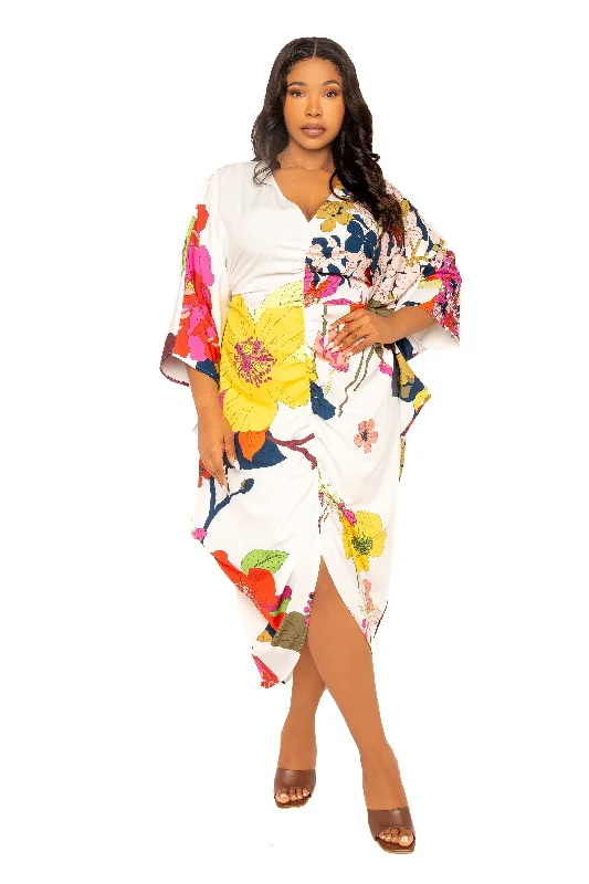 Women Clothing Printed Cinch Waist Kaftan Dress