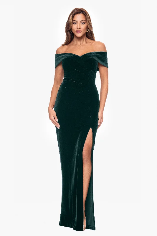 Bid Farewell To The Old Season "Charmaine" Long Off the Shoulder Velvet Gown