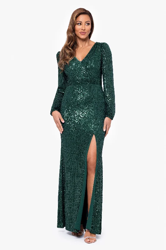 Exclusive Online Sale Petite "Farley" Long Sleeve V-Neck Floor Length Dress