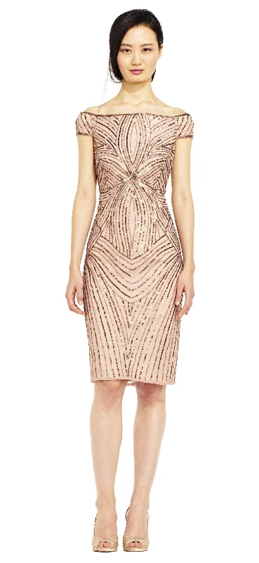 Edgy Fashion Adrianna Papell - AP1E201100 Sequined Off-Shoulder Sheath Dress